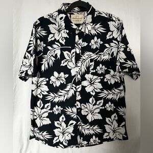 Navy Blue and White Floral Men's Shirt